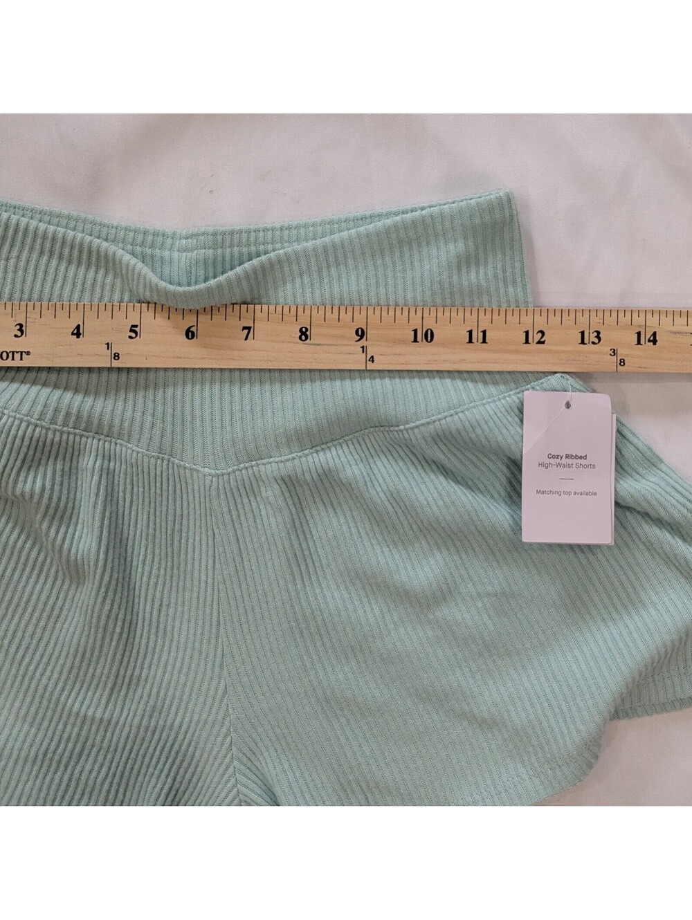 Auden Cozy Ribbed High Waist Shorts XS Mint Sage Green Lounge Pajama Sleep NWT - Picture 4 of 7